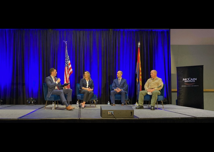 Dir. of AZ Department of Homeland Security Tim Roemer, AZDCS Dir. Mike Faust, Mary Gleason, & Cochise County Sheriff Dannels discuss trafficking trends along the border. 